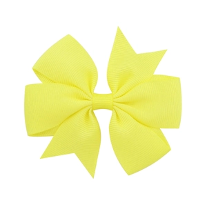 Detail of lemon yellow grosgrain ribbon bow with high-quality ribbed texture and stitching