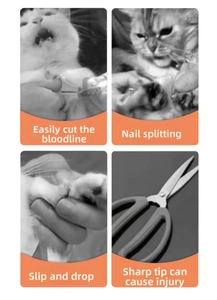 Detail showing pet nail trimming risks like bleeding, splitting, slipping and accidental injury