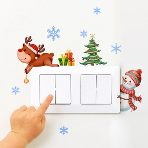 Christmas wall stickers with reindeer and snowman around a light switch for home decor