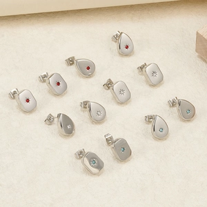 Classic stainless steel star earrings set with cubic zirconia stones in various colors