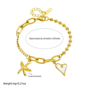 Bracelet doré en acier inoxydable avec pendentif étoile de mer et chaîne mixte