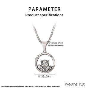 Detailed size chart for the stainless steel panda pendant necklace showing 33x29mm dimensions