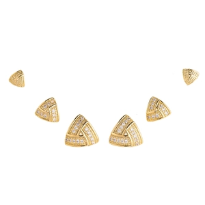 Three pairs of elegant gold triangle stud earrings with sparkling cubic zirconia stones