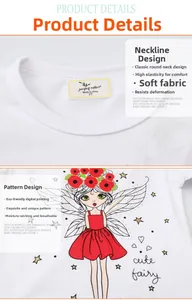 Detail of soft cotton white t-shirt for boys with cute fairy print and round neckline