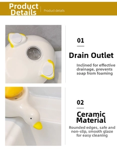 Porte-savon canard en céramique détail, design de vidange mignon pour salle de bain.