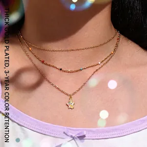 Unicornio Estrella Collar Pulsera Anillo Abierto Joyería Acero Inoxidable Esmalte Para Niños Niñas Moda Linda Chapado Oro