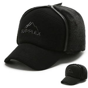 Winter Baseball Cap With Earflaps Woolen Felt Warm Windproof Faux Fur Lined Men Outdoor Thermal Hat Embroidered