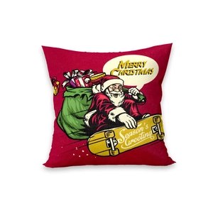 Housse de coussin Noël avec Père Noël sur un skateboard et texte Merry Christmas