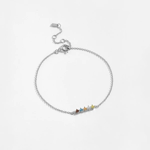 S925 sterling silver chain bracelet with five colorful round zirconia gemstones