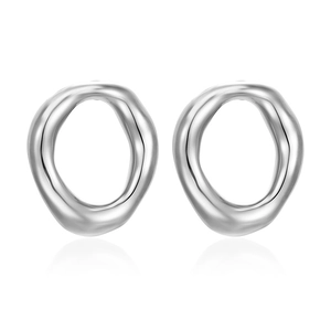 Modern geometric hollow oval hoop earrings in polished silver stainless steel finish