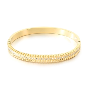 Luxurious 18K gold plated stainless steel open bangle with sparkling round zircons