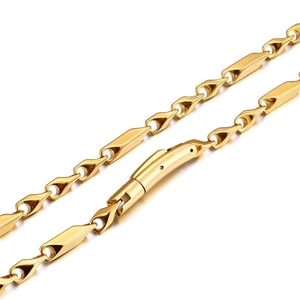 Polished gold titanium steel rhombic link necklace with minimalist cylindrical clasp