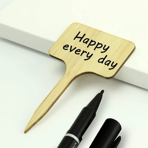 T-shaped bamboo plant label with Happy Every Day text for garden succulents