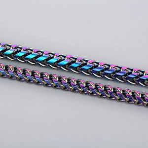 Detailed macro view showing the vibrant rainbow plating on the stainless steel Cuban link chain