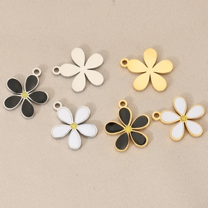 18K gold plated copper flower charms with enamel finish for DIY jewelry making
