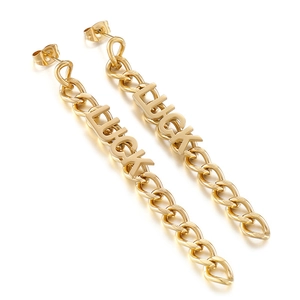 Long Tassel Chain Dangle Earrings Titanium Steel LUCK Geometric Drop With Stainless Steel Earring Post For Women