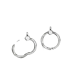 Technical sketch of rose gold crown pendant necklace showing open and closed structure