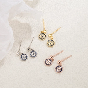 S925 Sterling Silver Evil Eye Stud Earrings with Blue Zircon in Gold Silver and Rose Gold