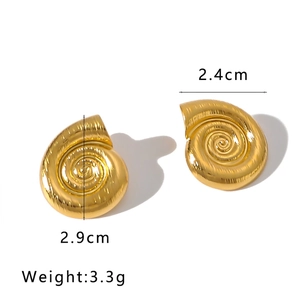 Detailed size view of 18k gold plated conch earrings measuring 2.9cm by 2.4cm