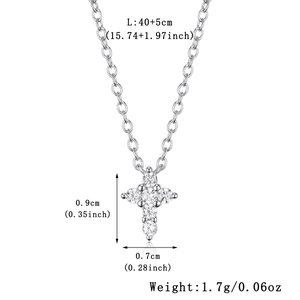 Detail view of S925 sterling silver cross necklace with size and weight parameters