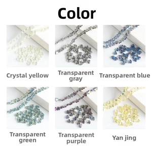 Macro shot of 8mm heart-shaped faceted crystal glass beads in six vibrant colors