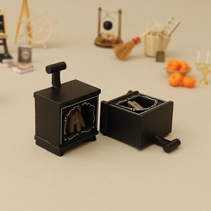 Miniature dollhouse glowing fireplace model with wood logs for Christmas DIY decor