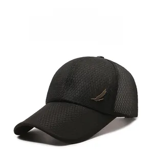 Detail of baseball cap mesh texture and golden feather metal buckle on side