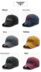 Detailed grid view of vintage washed canvas baseball caps with Campus embroidery in six colors