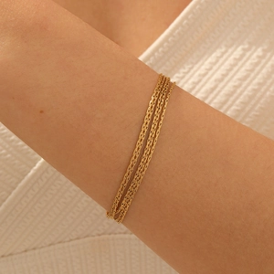 Minimalist multi-layered gold plated stainless steel chain bracelet for women