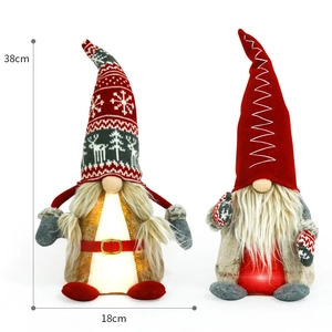 Swedish Christmas Gnome plush decor with LED light and red grey knit patterns