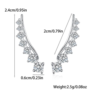 Macro view of S925 sterling silver ear cuffs with clear cubic zirconia in detailed size