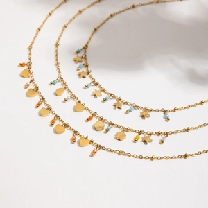 18K gold plated stainless steel necklaces with orange heart and star charms