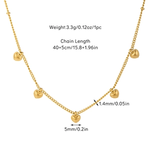Double-layer gold titanium steel necklace with five heart pendants and size specifications
