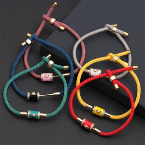 Bohemian Bracelet Braided Rope Bangle Adjustable Handmade Evil Eye Heart Cross Enamel Copper Zircon Jewelry For Women