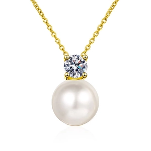 Elegant S925 sterling silver pearl pendant necklace with brilliant moissanite stone