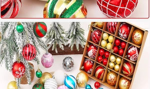 Close-up of multicolored 6cm Christmas ball ornaments in shiny and matte finishes