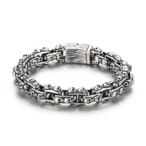 Men Stainless Steel Skull Chain Bracelet Punk Gothic Retro Distressed Jewelry Accessories