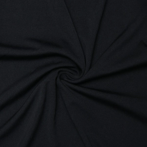 Close-up of black dress fabric texture showing soft pleats and spiral pattern detail