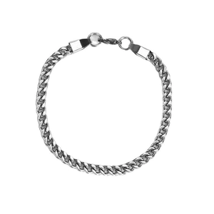 Schlankes silbernes Edelstahl Gliederketten Armband für Damen und Herren auf weißem Grund