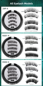 Detailed size chart of 3D magnetic eyelashes showing 6mm to 13mm lengths and 30mm width