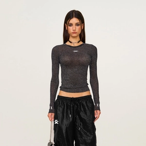Slim fit starry glitter knit top and black drawstring pants with star logo set