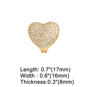 Close-up showing 17mm gold heart charm with pavé cubic zirconia inlay dimensions