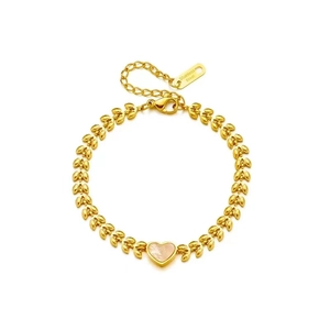 Detail of 18K gold-plated stainless steel bracelet with heart shell and wheat ear motif