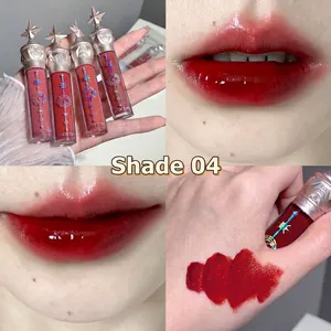 Glossy red mirror finish lip glaze shade 04 with long-lasting moisturizing effect