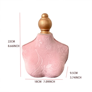 Pink velvet mannequin bust jewelry stand with dimensions 22x18x9.5cm and gold metal top