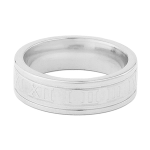 Bague punk en acier inoxydable avec gravure de chiffres romains et fini argenté