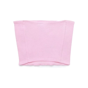 Detailed view of pink ribbed knit tube top showing high quality fabric texture