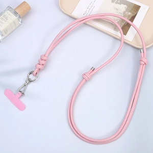 Pink PU leather crossbody phone lanyard with adjustable strap and silver metal lobster clasp