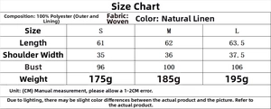 Size chart detail for women's V-neck vest and shorts set with fabric and measurement specs