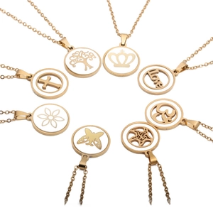 Set of minimalist gold stainless steel round necklaces with various white shell motifs